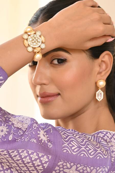 Shop Bblingg Gold Plated Smocking Veda Embellished Bracelet Online at Aza Fashions Shop_Bblingg_Gold Plated Smocking Veda Embellished Bracelet _Online_at_Aza_Fashions