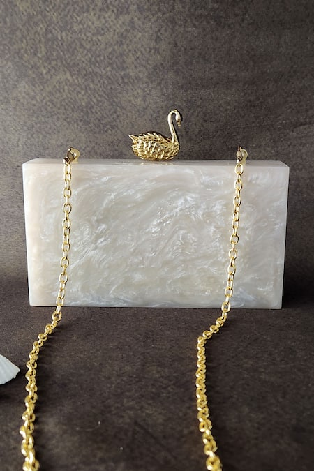 Shop Adwita Bags & Jewels White Pearls, Stones Swan Mosaic Embellished Bag at Aza Fashions Shop_Adwita Bags & Jewels_White Pearls, Stones Swan Mosaic Embellished Bag _at_Aza_Fashions