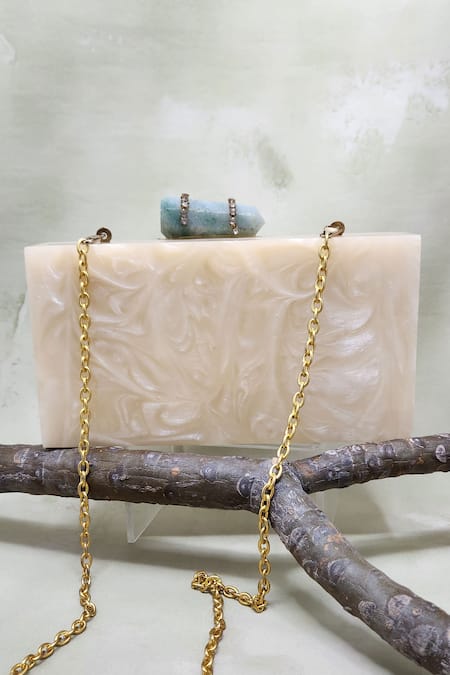 Shop Adwita Bags & Jewels Beige Moraccan Bloom Embellished Clutch at Aza Fashions Shop_Adwita Bags & Jewels_Beige Moraccan Bloom Embellished Clutch _at_Aza_Fashions