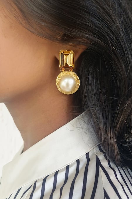 Bblingg_Gold Plated Stones Tel Aviv Mini Earrings _at_Aza_Fashions