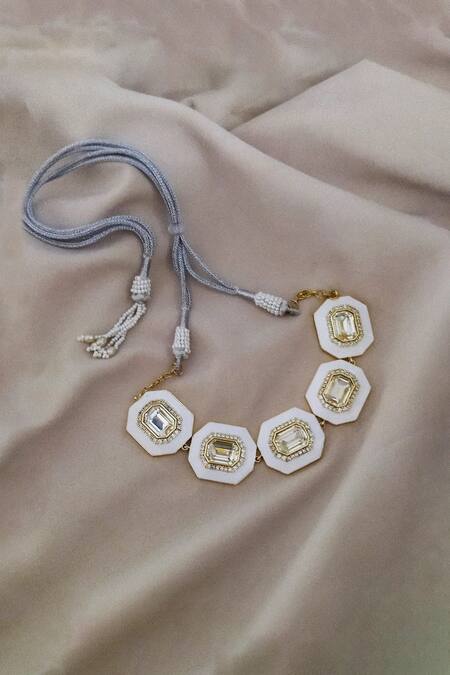 Bblingg_White Crystals Swarovski Geometric Choker _at_Aza_Fashions