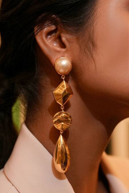 Shop Bblingg Gold Plated Pearls Embellished Dangler Earrings Online at Aza Fashions Shop_Bblingg_Gold Plated Pearls Embellished Dangler Earrings _Online_at_Aza_Fashions