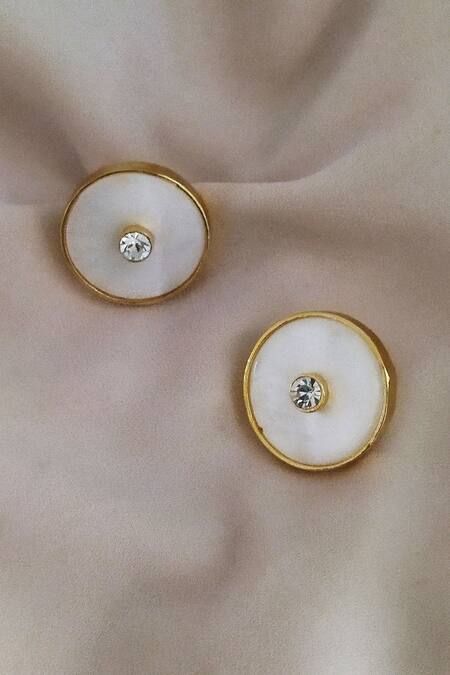 Bblingg_White Smocking, Pearls Gold Tone Mother Of Stud Earrings _Online_at_Aza_Fashions