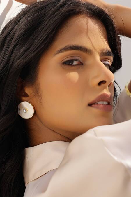 Buy_Bblingg_White Smocking, Pearls Gold Tone Mother Of Stud Earrings _Online_at_Aza_Fashions