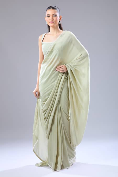 Buy Ridhi Mehra Silver Embroidery Square Neck Hem Saree And Blouse Set Online at Aza Fashions Buy_Ridhi Mehra_Silver Embroidery Square Neck Hem Saree And Blouse Set _Online_at_Aza_Fashions