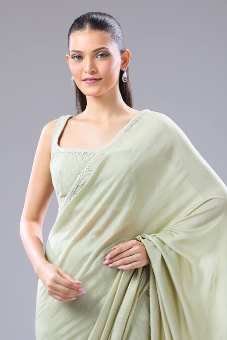 Shop Ridhi Mehra Silver Embroidery Square Neck Hem Saree And Blouse Set Online at Aza Fashions Shop_Ridhi Mehra_Silver Embroidery Square Neck Hem Saree And Blouse Set _Online_at_Aza_Fashions