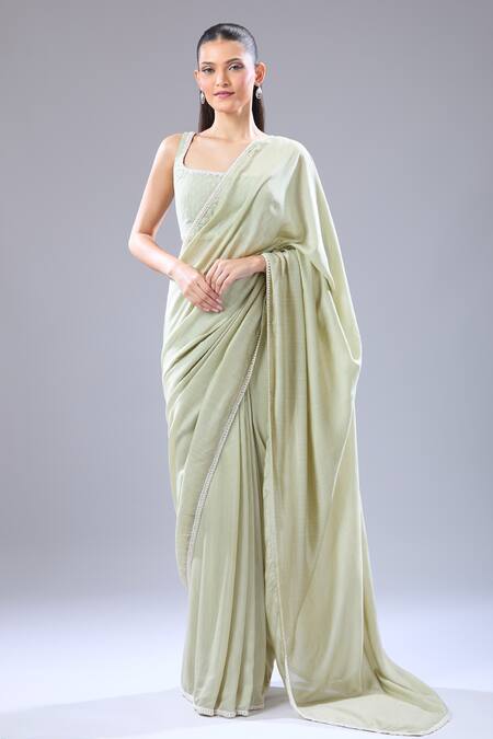 Ridhi Mehra Silver Embroidery Square Neck Hem Saree And Blouse Set at Aza Fashions Ridhi Mehra_Silver Embroidery Square Neck Hem Saree And Blouse Set _at_Aza_Fashions