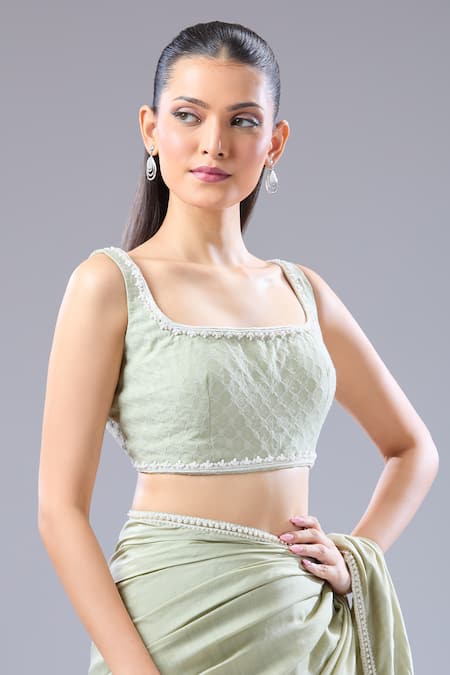 Buy Ridhi Mehra Silver Embroidery Square Neck Hem Saree And Blouse Set Buy_Ridhi Mehra_Silver Embroidery Square Neck Hem Saree And Blouse Set