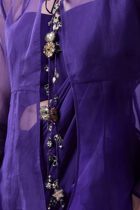 Ridhi Mehra Purple Beads Sweetheart , Round Ruffle Hem Saree Blouse Set Online at Aza Fashions Ridhi Mehra_Purple Beads Sweetheart , Round Ruffle Hem Saree Blouse Set _Online_at_Aza_Fashions