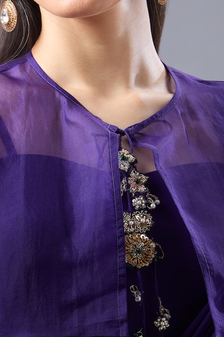 Buy Ridhi Mehra Purple Beads Sweetheart , Round Ruffle Hem Saree Blouse Set Online at Aza Fashions Buy_Ridhi Mehra_Purple Beads Sweetheart , Round Ruffle Hem Saree Blouse Set _Online_at_Aza_Fashions