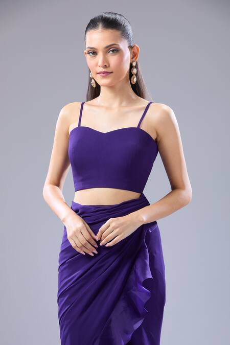 Shop Ridhi Mehra Purple Beads Sweetheart , Round Ruffle Hem Saree Blouse Set Online at Aza Fashions Shop_Ridhi Mehra_Purple Beads Sweetheart , Round Ruffle Hem Saree Blouse Set _Online_at_Aza_Fashions
