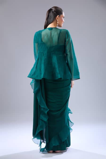 Ridhi Mehra Emerald Ruffle Hem Saree Set 