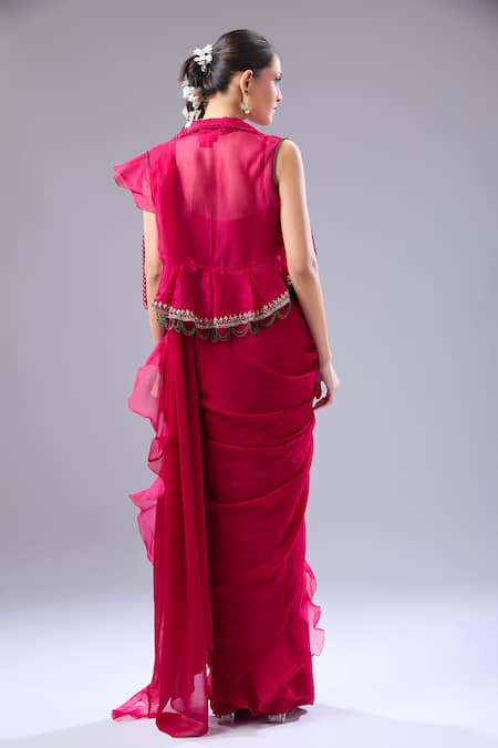 Ridhi Mehra Ruffle Hem Saree Blouse Set 