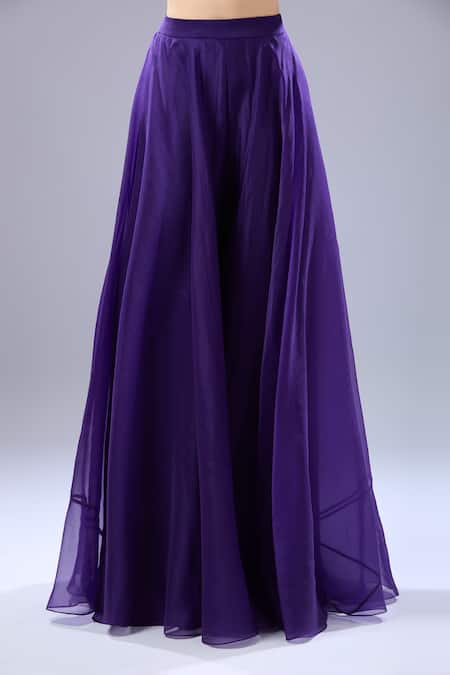 Ridhi Mehra_Purple Embroidery, Sequins Round Neck Floral Kurta Sharara Set _Online_at_Aza_Fashions