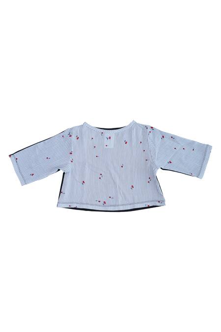 Samyukta Singhania Off White Cotton Embroidery Striped Crop Top And Navy Pant Set Online at Aza Fashions Samyukta Singhania_Off White Cotton Embroidery Striped Crop Top And Navy Pant Set_Online_at_Aza_Fashions