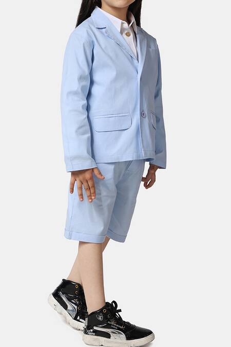 Buy_Petite Pomme_Blue Linen Blazer And Shorts Set _Online_at_Aza_Fashions