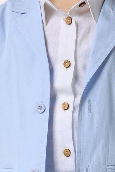 Buy_Petite Pomme_Blue Linen Blazer And Shorts Set 