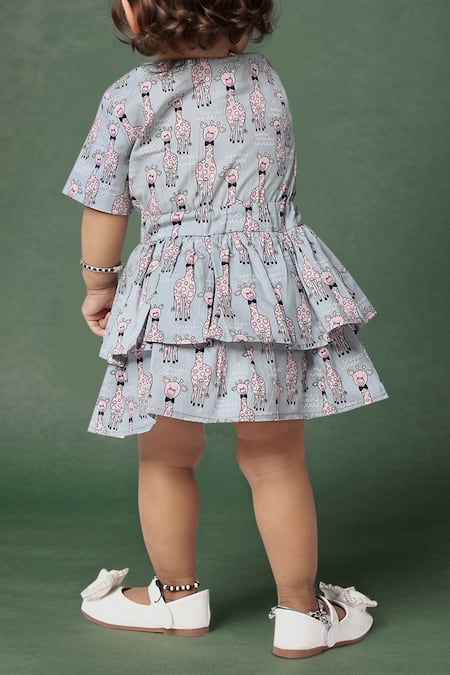 Petite Pomme Tiered Giraffe Print Girls Dress 