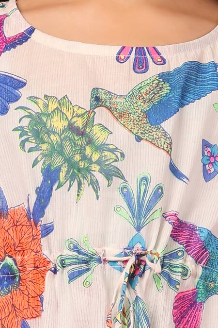 Buy_Petite Pomme_Multi Color Cotton Pom-poms Embroidered Kaftan Dress _Online_at_Aza_Fashions