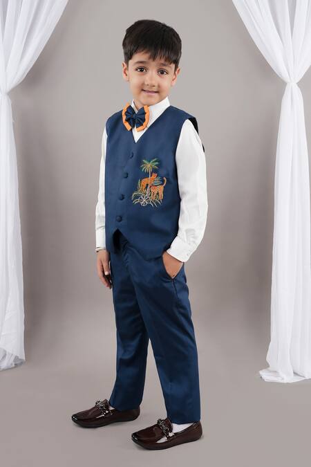 Little Brats Blue Cotton, Viscose Embroidery Designer Boys Suit Set Online at Aza Fashions Little Brats_Blue Cotton, Viscose Embroidery Designer Boys Suit Set _Online_at_Aza_Fashions