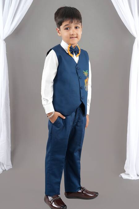 Buy Little Brats Blue Cotton, Viscose Embroidery Designer Boys Suit Set Online at Aza Fashions Buy_Little Brats_Blue Cotton, Viscose Embroidery Designer Boys Suit Set _Online_at_Aza_Fashions