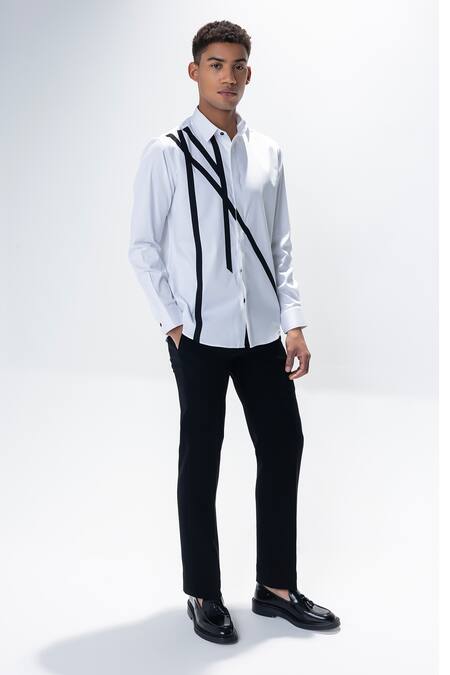 Amit Arora White Cotton, Lycra Long Sleeved Casual Shirt Online at Aza Fashions Amit Arora_White Cotton, Lycra Long Sleeved Casual Shirt _Online_at_Aza_Fashions