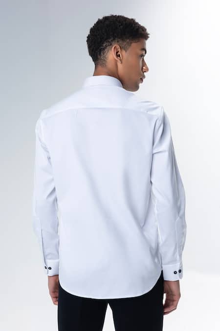 Shop Amit Arora White Cotton, Lycra Long Sleeved Casual Shirt at Aza Fashions Shop_Amit Arora_White Cotton, Lycra Long Sleeved Casual Shirt _at_Aza_Fashions