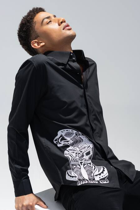 Shop_Amit Arora_Black Acrylic Embroidery Leopard Motif Shirt _Online_at_Aza_Fashions