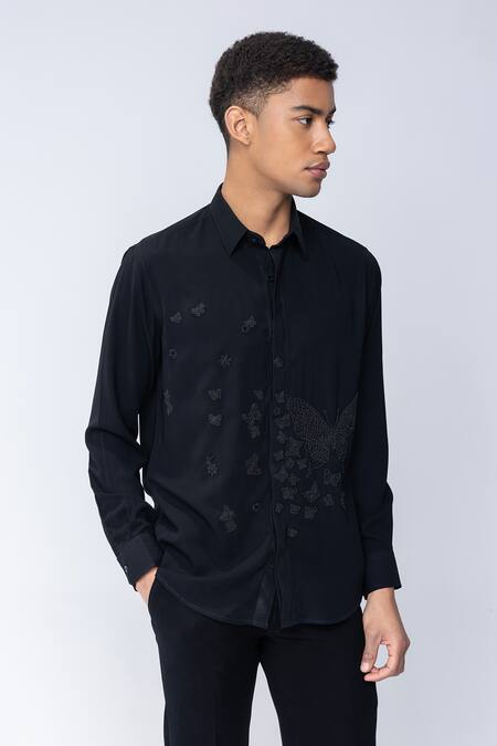 Amit Arora Black Polyester, Viscose Embroidery Shirt Online at Aza Fashions Amit Arora_Black Polyester, Viscose Embroidery Shirt _Online_at_Aza_Fashions