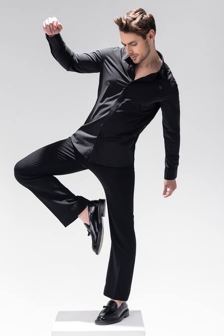 Amit Arora_Black Acrylic Embroidery Bee Shirt _Online_at_Aza_Fashions