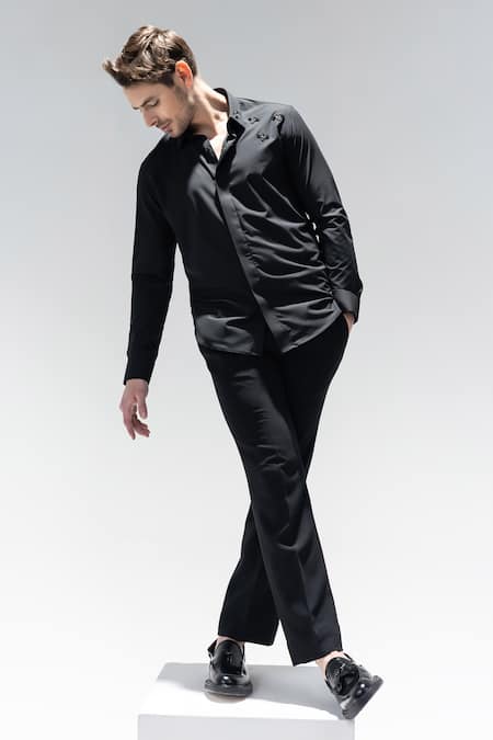 Buy_Amit Arora_Black Acrylic Embroidery Bee Shirt _Online_at_Aza_Fashions