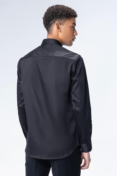 Shop Amit Arora Black Cotton, Lycra Embroidery Shirt at Aza Fashions Shop_Amit Arora_Black Cotton, Lycra Embroidery Shirt _at_Aza_Fashions