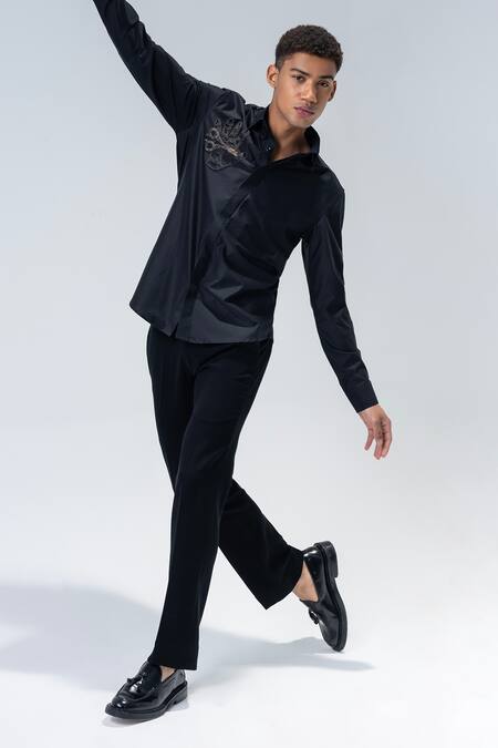 Amit Arora Black Embroidery Casual Shirt Online at Aza Fashions Amit Arora_Black Embroidery Casual Shirt _Online_at_Aza_Fashions