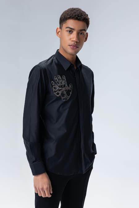 Shop Amit Arora Black Embroidery Casual Shirt at Aza Fashions Shop_Amit Arora_Black Embroidery Casual Shirt _at_Aza_Fashions