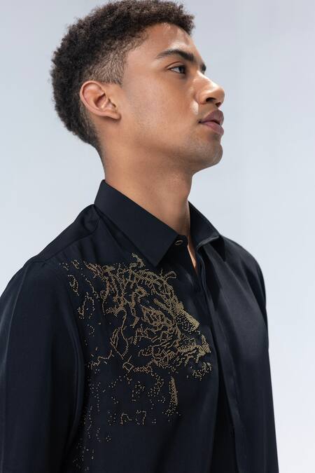 Buy Amit Arora Black Polyamide Embroidery Lion Motif Shirt Online at Aza Fashions Buy_Amit Arora_Black Polyamide Embroidery Lion Motif Shirt _Online_at_Aza_Fashions