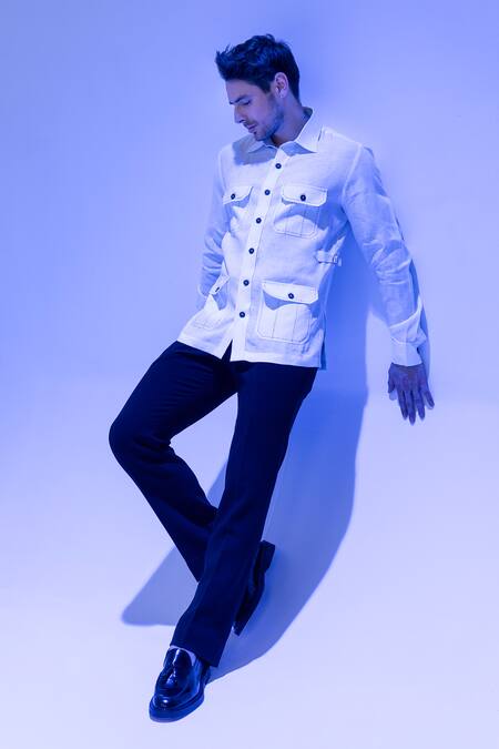 Amit Arora White Linen Casual Shirt Online at Aza Fashions Amit Arora_White Linen Casual Shirt _Online_at_Aza_Fashions