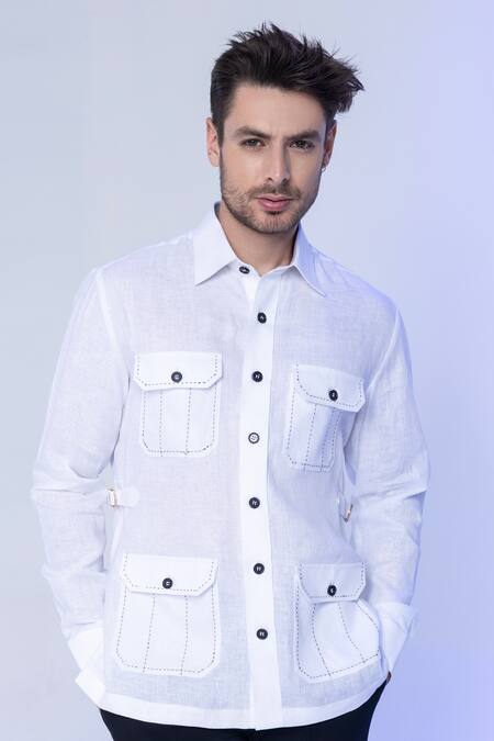 Buy Amit Arora White Linen Casual Shirt Online at Aza Fashions Buy_Amit Arora_White Linen Casual Shirt _Online_at_Aza_Fashions