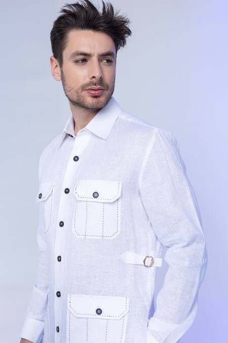 Shop Amit Arora White Linen Casual Shirt Online at Aza Fashions Shop_Amit Arora_White Linen Casual Shirt _Online_at_Aza_Fashions