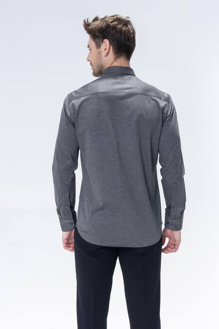 Shop Amit Arora Gray Embroidery Grey Full Sleeved Tiger Motif Shirt at Aza Fashions Shop_Amit Arora_Gray Embroidery Grey Full Sleeved Tiger Motif Shirt_at_Aza_Fashions