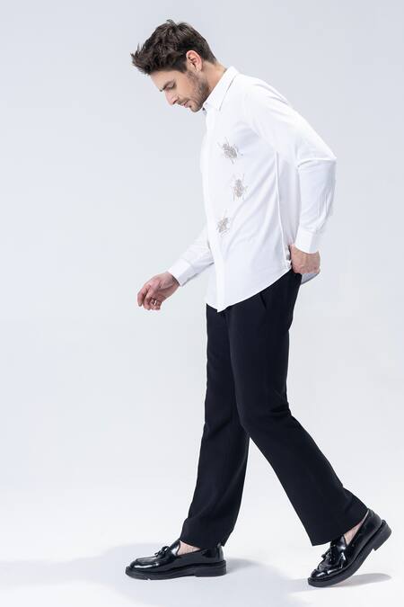 Amit Arora White Cotton, Lycra Embroidery Hand Bugs Shirt Online at Aza Fashions Amit Arora_White Cotton, Lycra Embroidery Hand Bugs Shirt _Online_at_Aza_Fashions