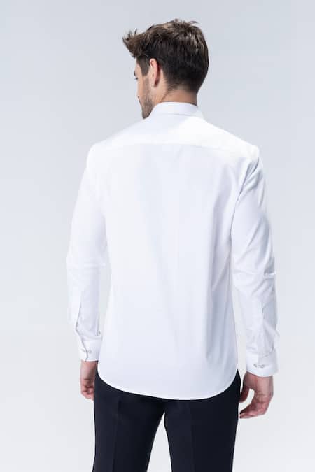 Shop Amit Arora White Cotton, Lycra Embroidery Hand Bugs Shirt at Aza Fashions Shop_Amit Arora_White Cotton, Lycra Embroidery Hand Bugs Shirt _at_Aza_Fashions