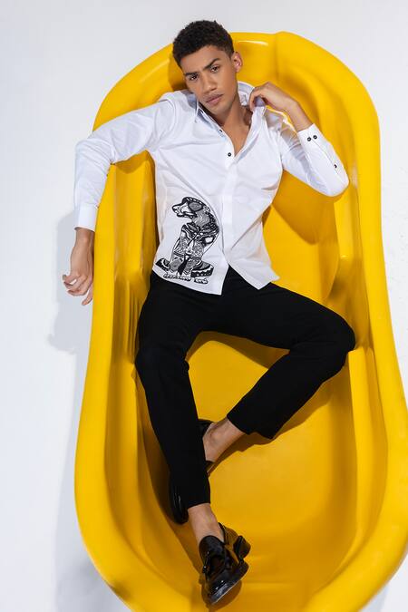 Amit Arora_White Embroidery Leopard Casual Shirt _Online_at_Aza_Fashions