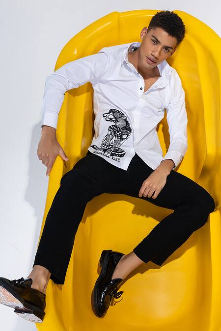 Buy_Amit Arora_White Embroidery Leopard Casual Shirt _Online_at_Aza_Fashions