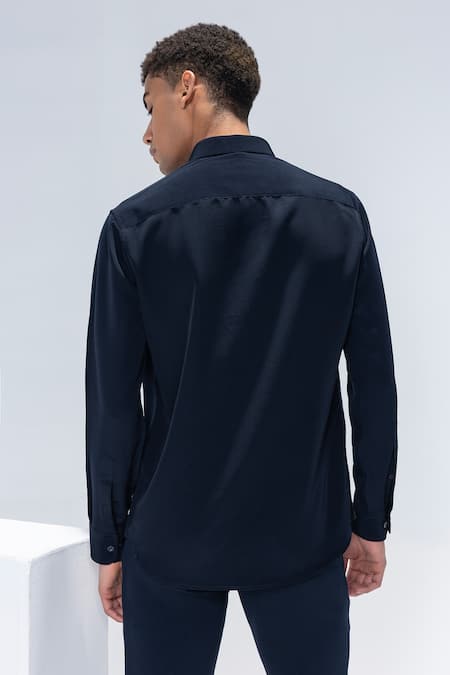 Shop Amit Arora Navy Polyamide Embroidery Blue Casual Shirt at Aza Fashions Shop_Amit Arora_Navy Polyamide Embroidery Blue Casual Shirt _at_Aza_Fashions