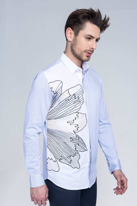 Amit Arora_White Embroidery Striped Shirt_Online_at_Aza_Fashions