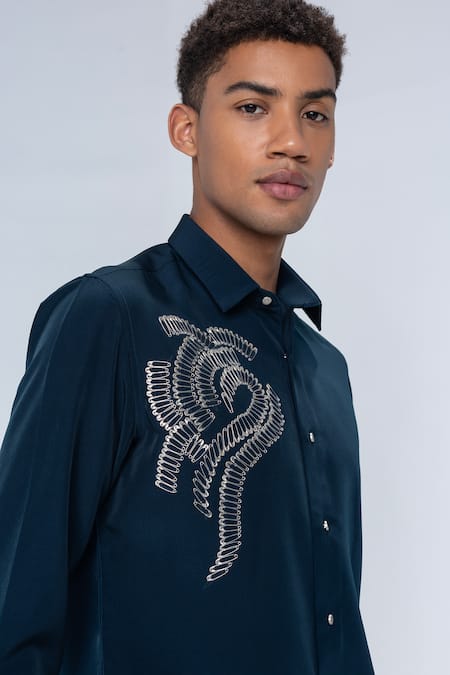 Amit Arora Turquoise Polyester Dark Embellished Casual Shirt Online at Aza Fashions Amit Arora_Turquoise Polyester Dark Embellished Casual Shirt _Online_at_Aza_Fashions