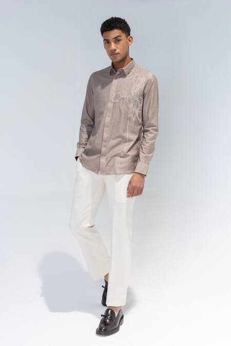Buy_Amit Arora_Beige Embroidery Full Sleeved Shirt_Online_at_Aza_Fashions