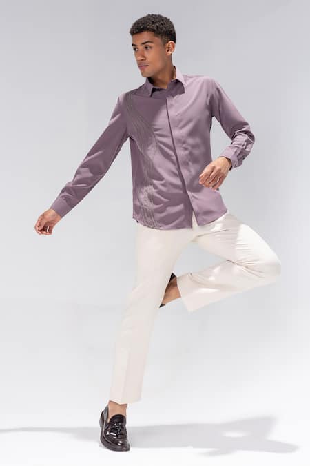 Amit Arora_Lilac Polyester Embroidery Dark Shirt _Online_at_Aza_Fashions