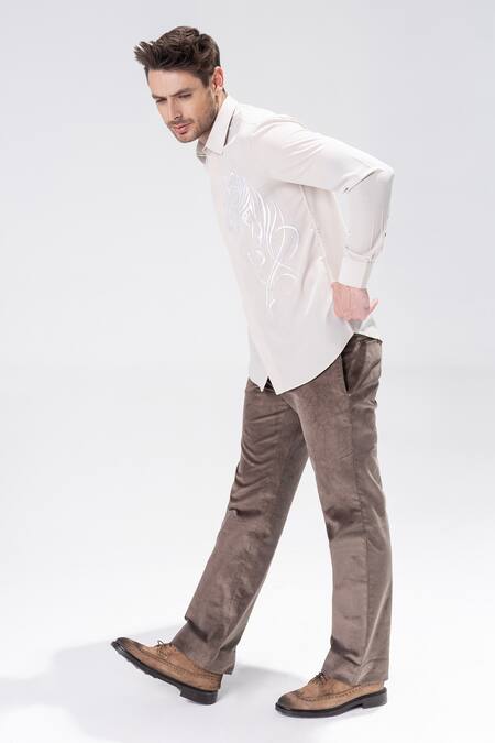 Buy_Amit Arora_Cream Polyamide Embroidery Horse Motif Shirt _Online_at_Aza_Fashions