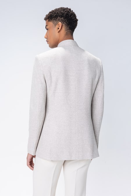 Shop_Amit Arora_Embroidery Fawn Textured Bandhgala _at_Aza_Fashions